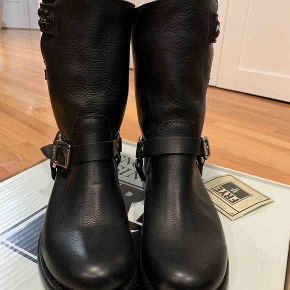 FRYE Leather Boots Size 36 Black Riding Boots Combat Boots Moto Boots @frye - Picture 2 of 6